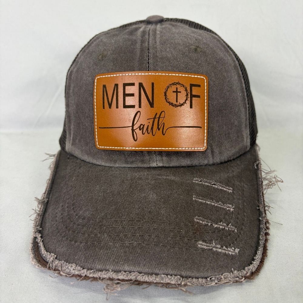 Men of Faith Christian Cross Crown of Thorns Distressed Trucker Hat Snapback